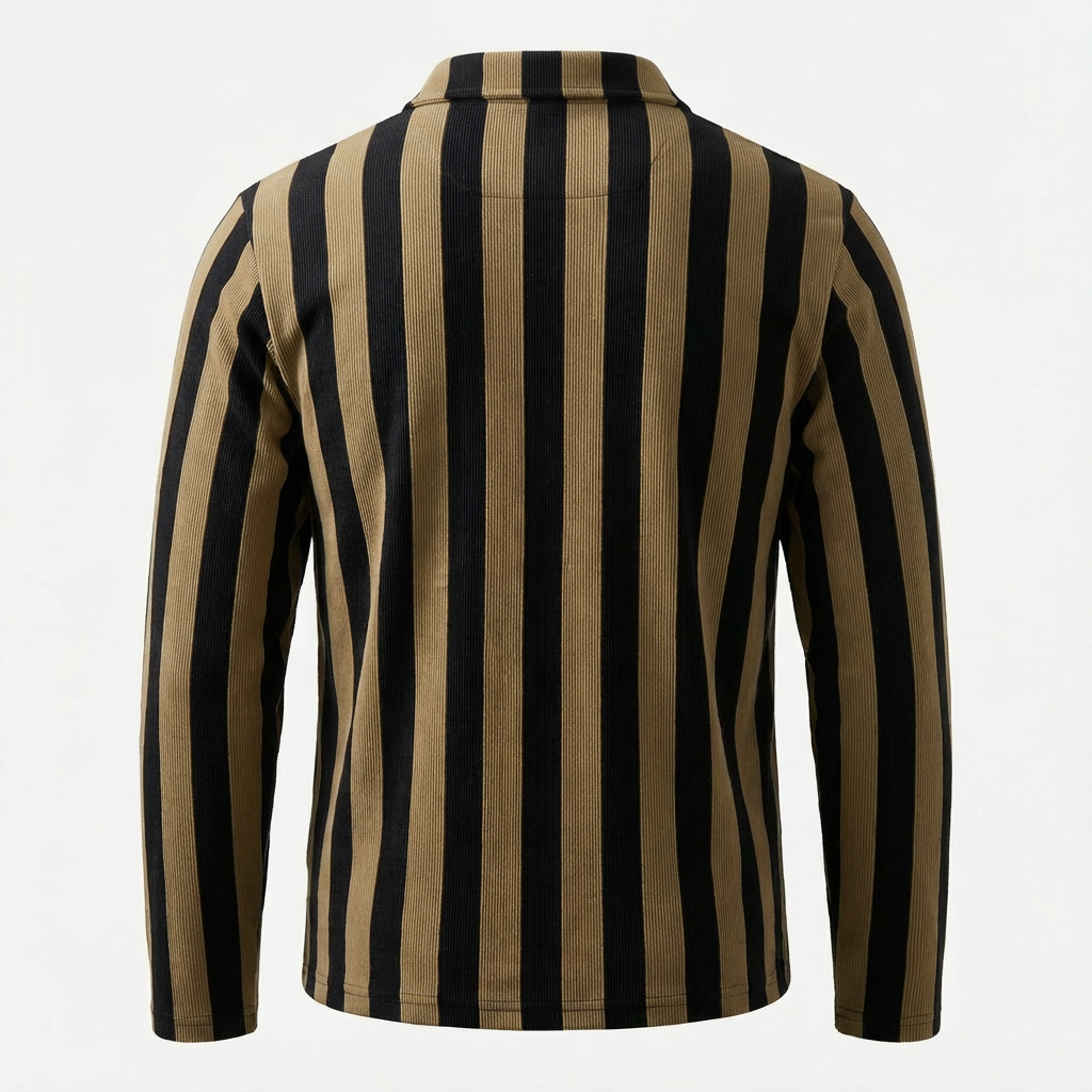 Tan Vertical Stripe Polo Sweater