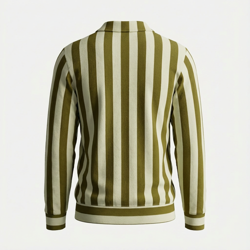 Takweel Olive Vertical Stripe Polo