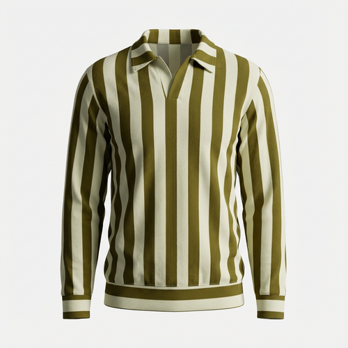 Takweel Olive Vertical Stripe Polo