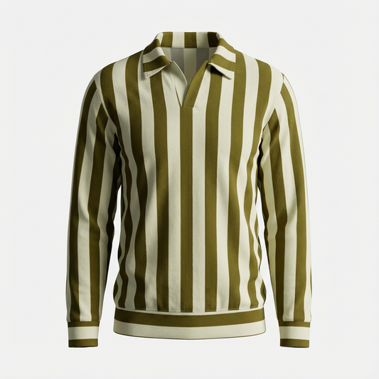 Takweel Olive Vertical Stripe Polo