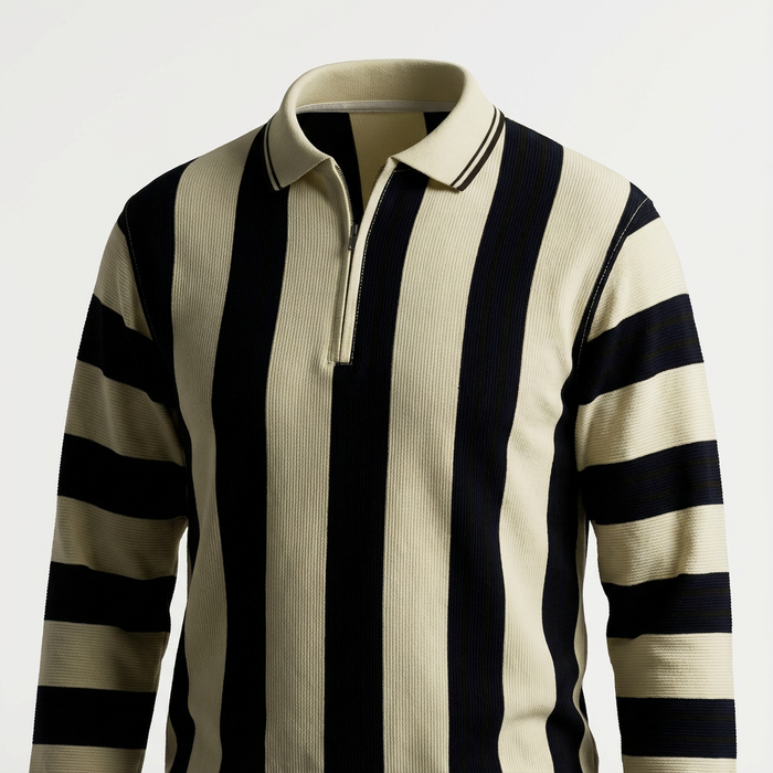 Retro Striped Quarter Zip Polo