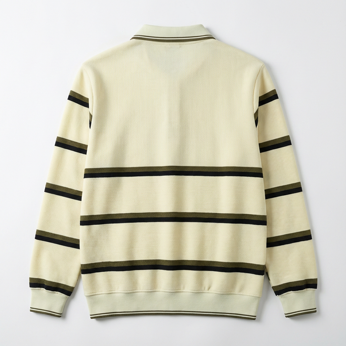 "Linear" Multi-Stripe Half Zip Knit Sweater