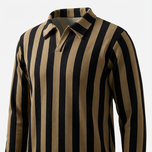 Tan Vertical Stripe Polo Sweater