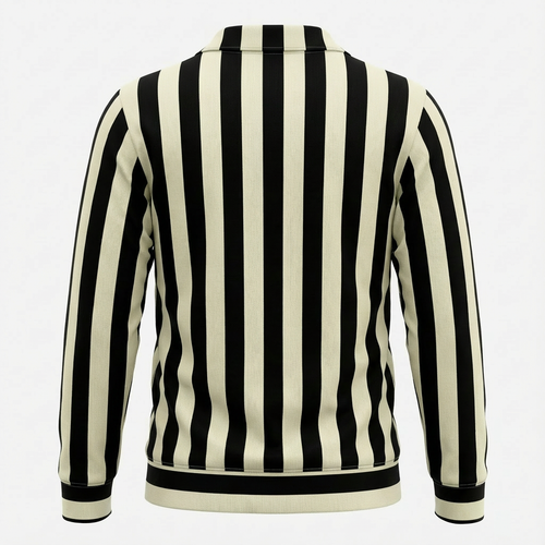 Vertical Stripe Knit Polo Sweater