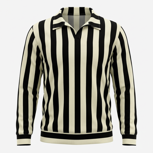 Vertical Stripe Knit Polo Sweater