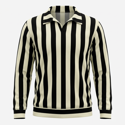 Vertical Stripe Knit Polo Sweater