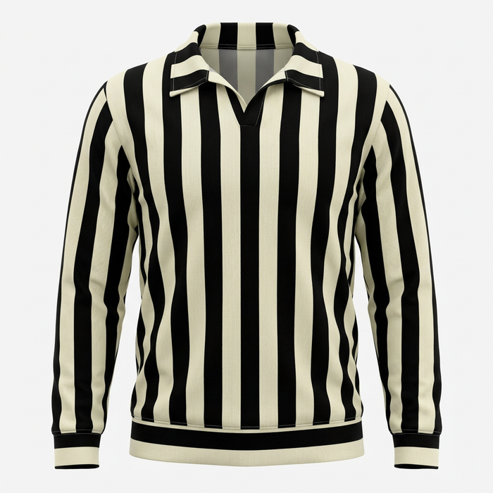 Vertical Stripe Knit Polo Sweater