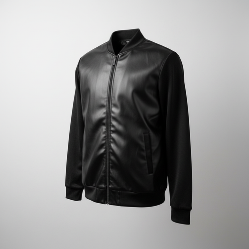 "Midnight" Minimalist Faux Leather Bomber Jacket