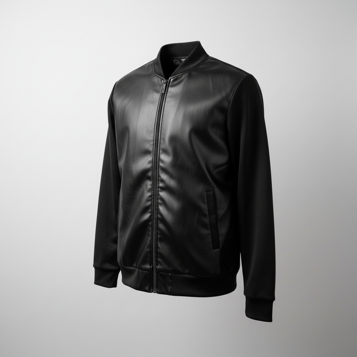 "Midnight" Minimalist Faux Leather Bomber Jacket
